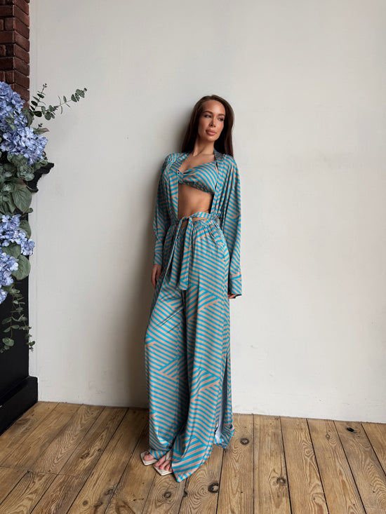 Turquoise Geometric Satin Lounge Set