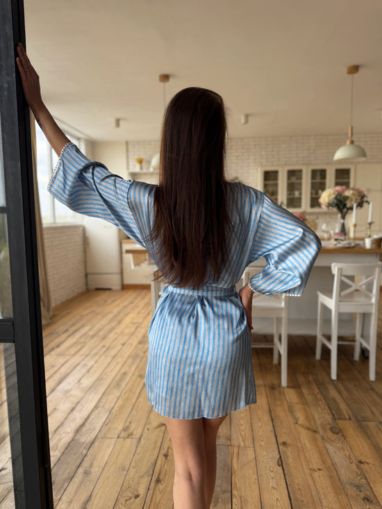 Blue Striped Satin Pajama Set