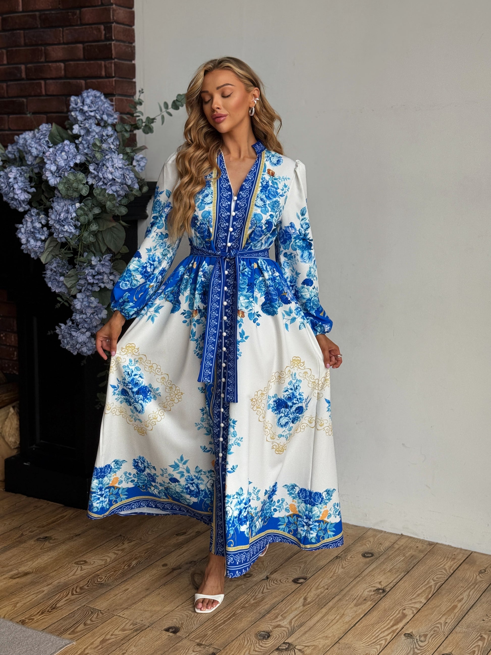 Elegant Blue Pattern Dress