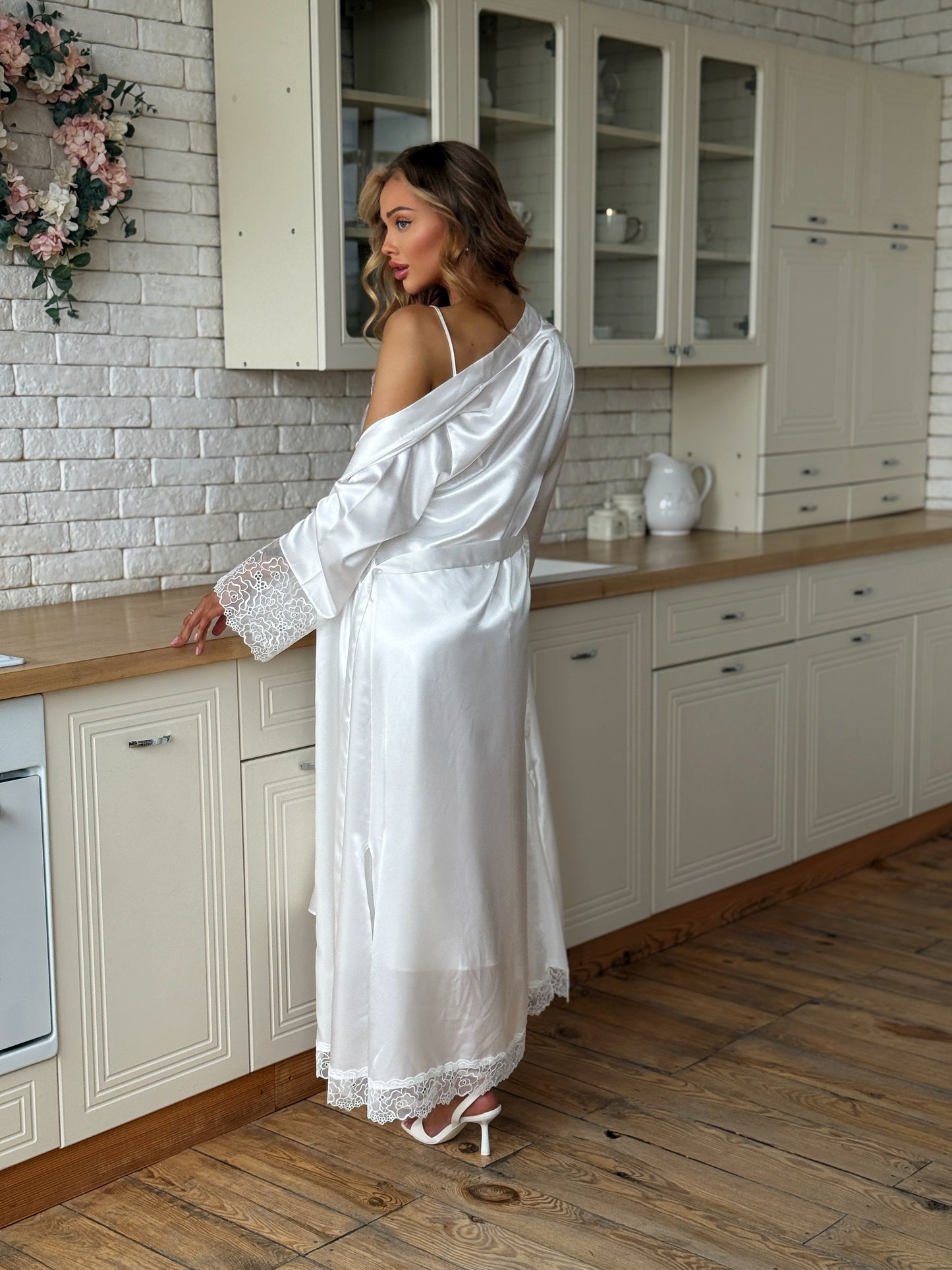White Satin Nightgown & Robe Set