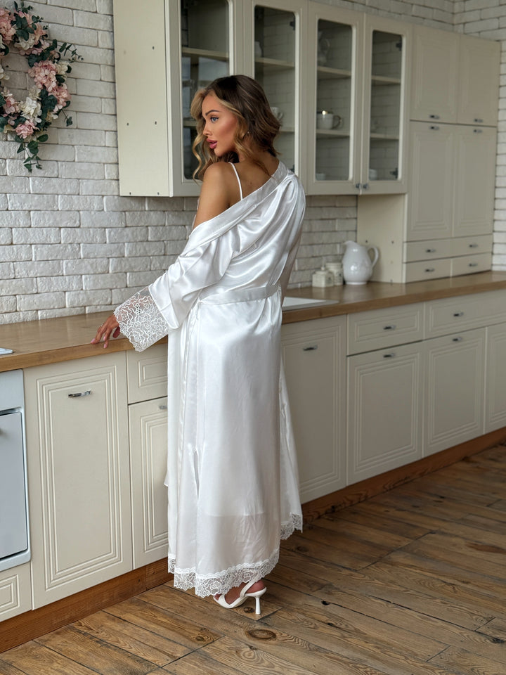 White Satin Nightgown & Robe Set