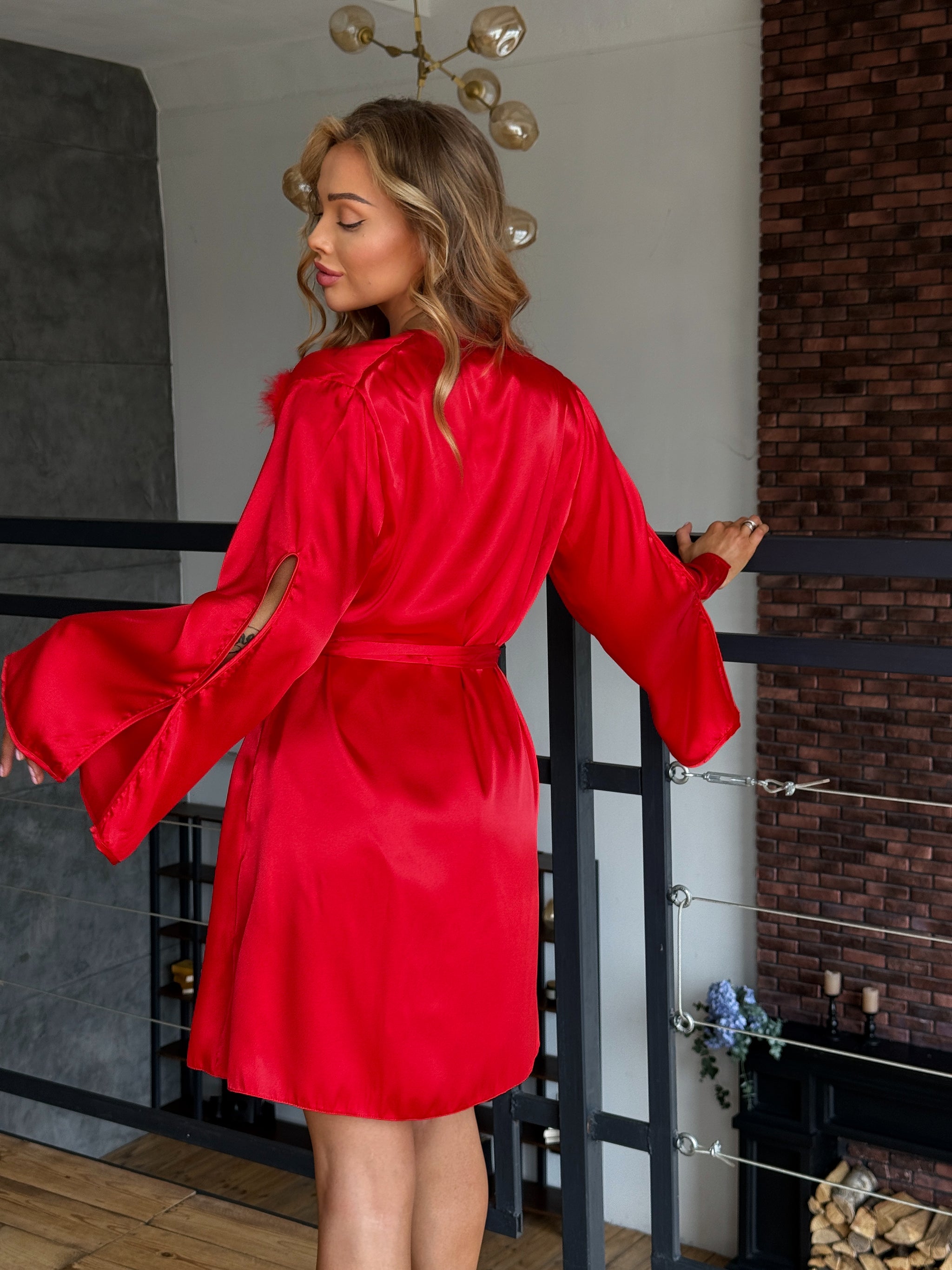 Red Satin Robe & Slip Set