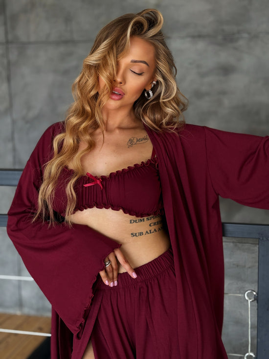 Burgundy Knit Three-Piece Lounge Set