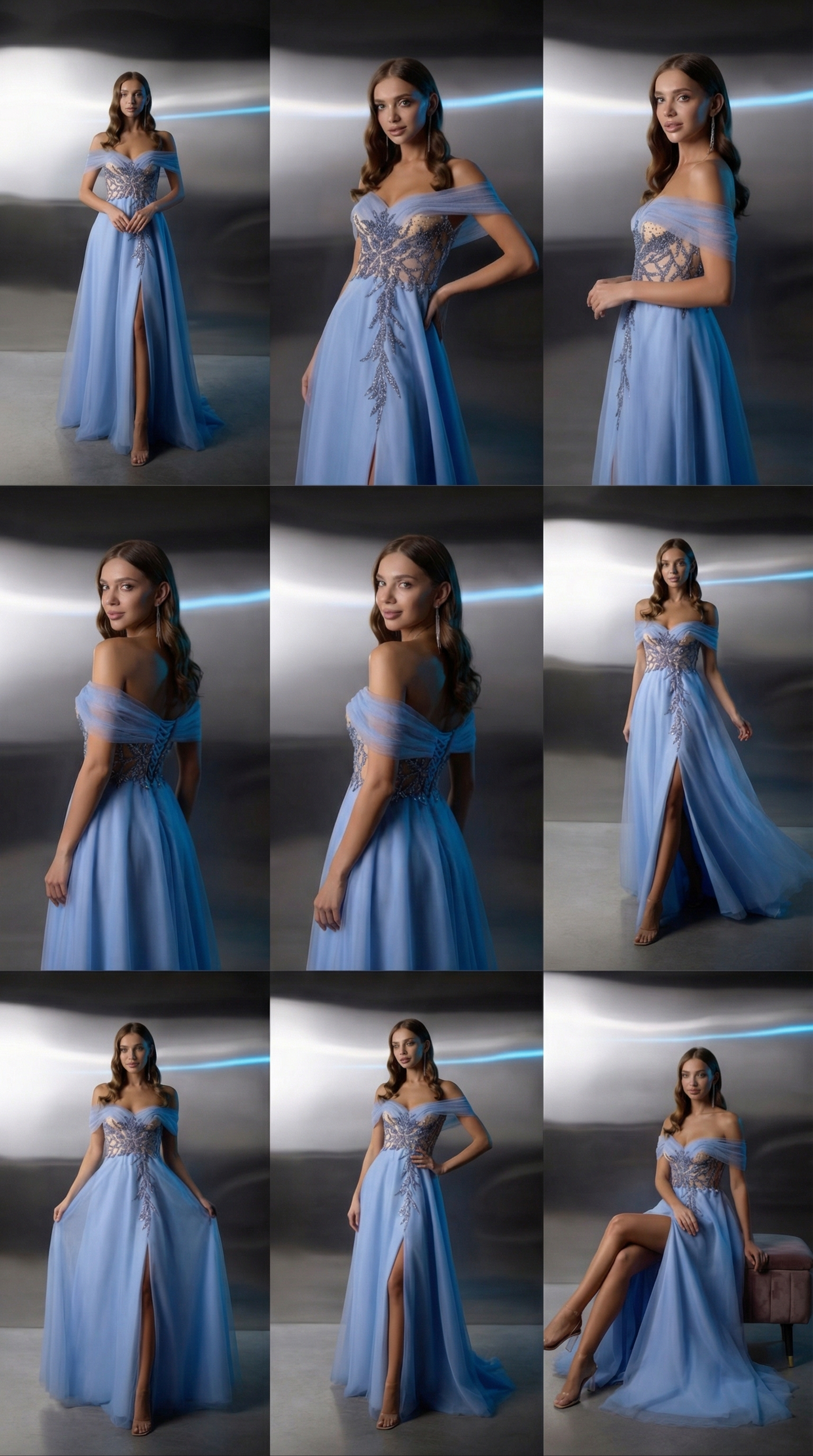 Blue Off-Shoulder Evening Gown