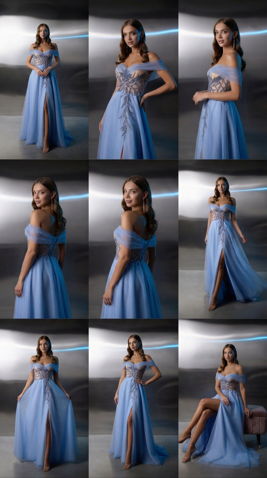 Blue Off-Shoulder Evening Gown