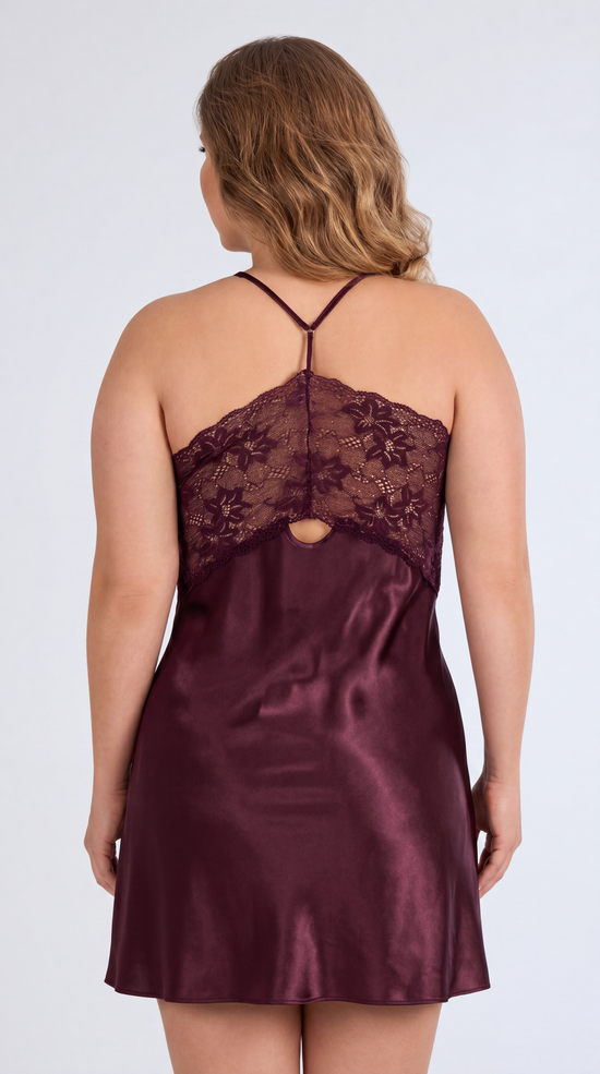 Plus Size Burgundy Satin Nightgown & Robe Set