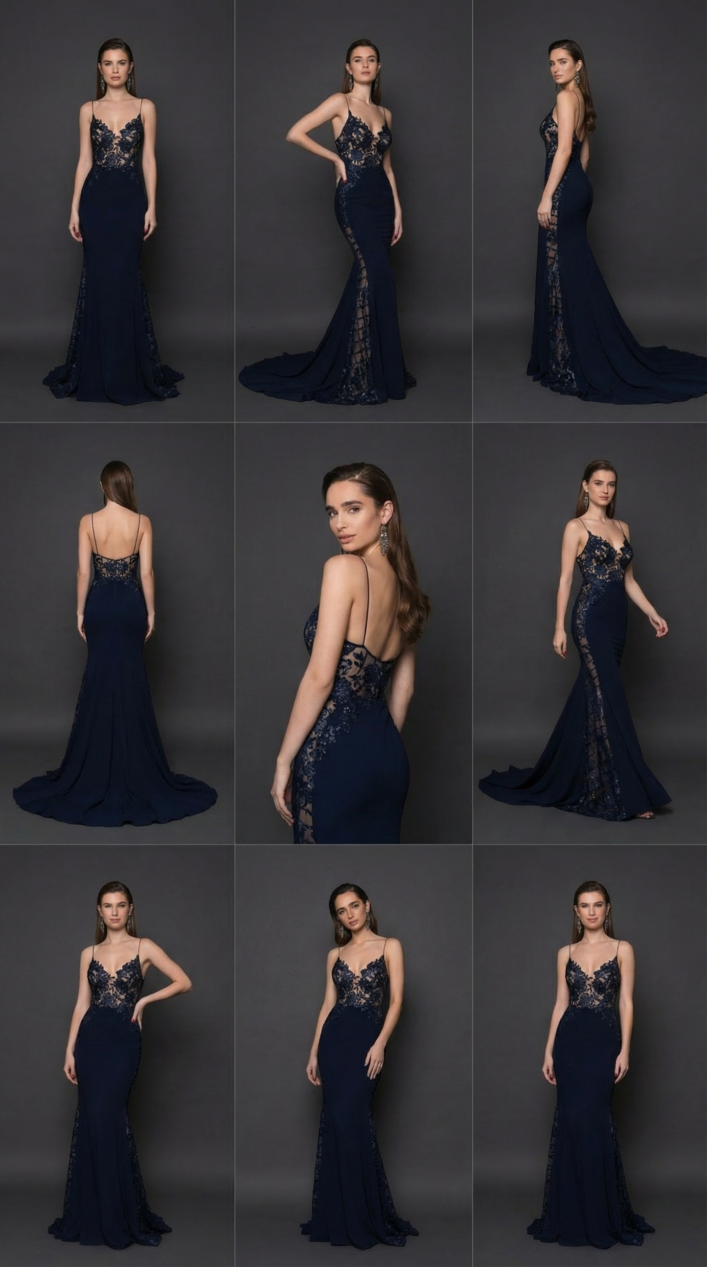 Navy Lace Mermaid Evening Gown