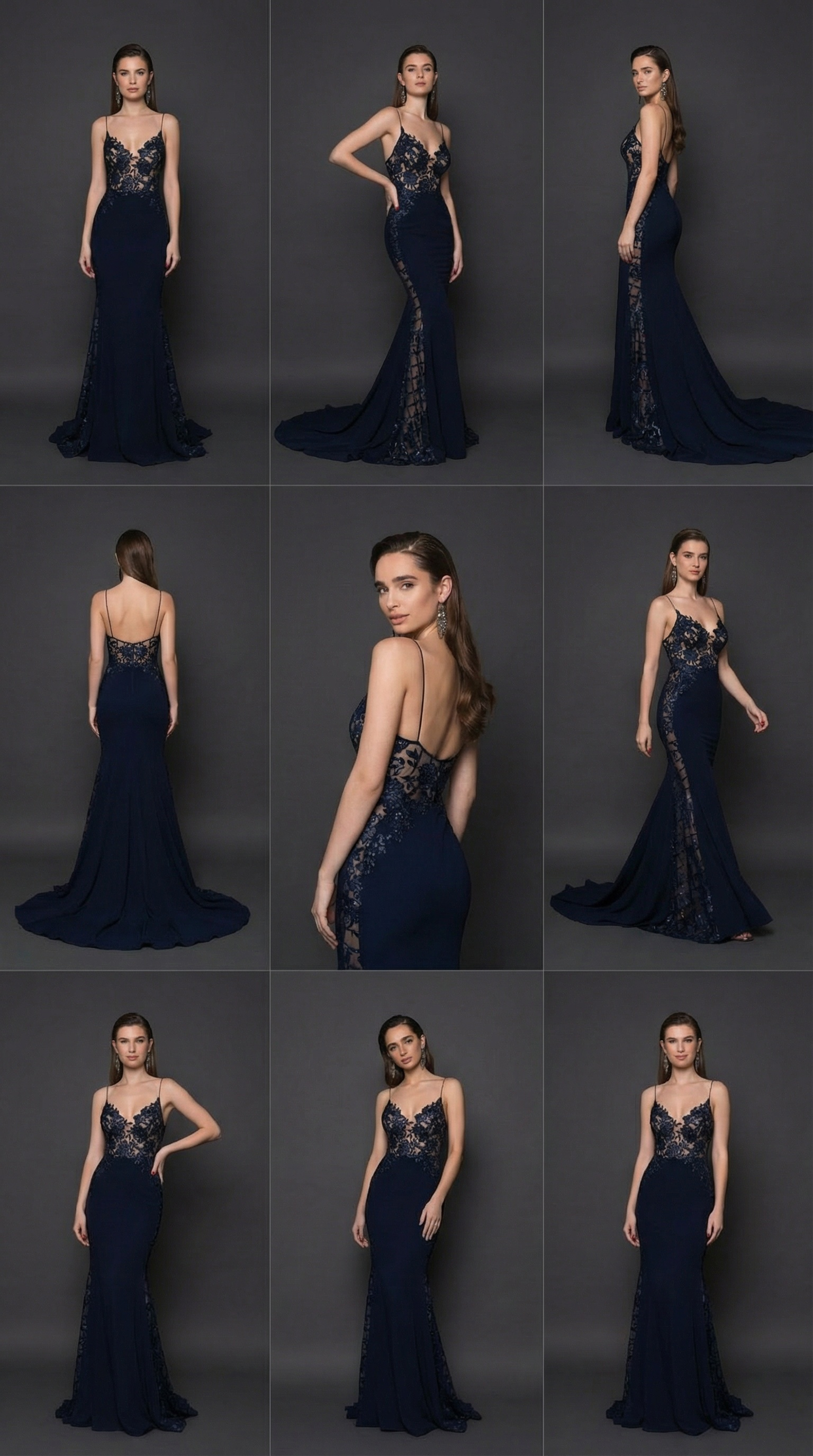Navy Lace Mermaid Evening Gown