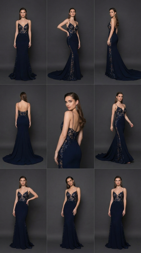 Navy Lace Mermaid Evening Gown