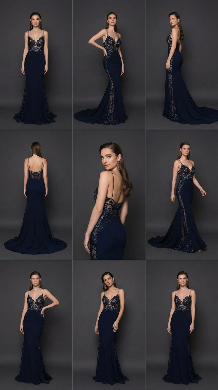Navy Lace Mermaid Evening Gown