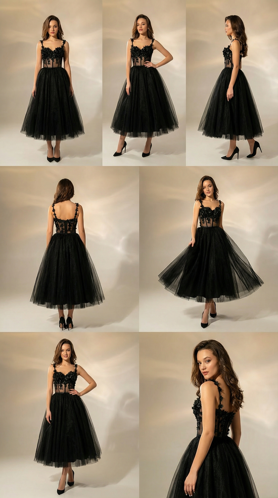Black Tulle Floral Dress