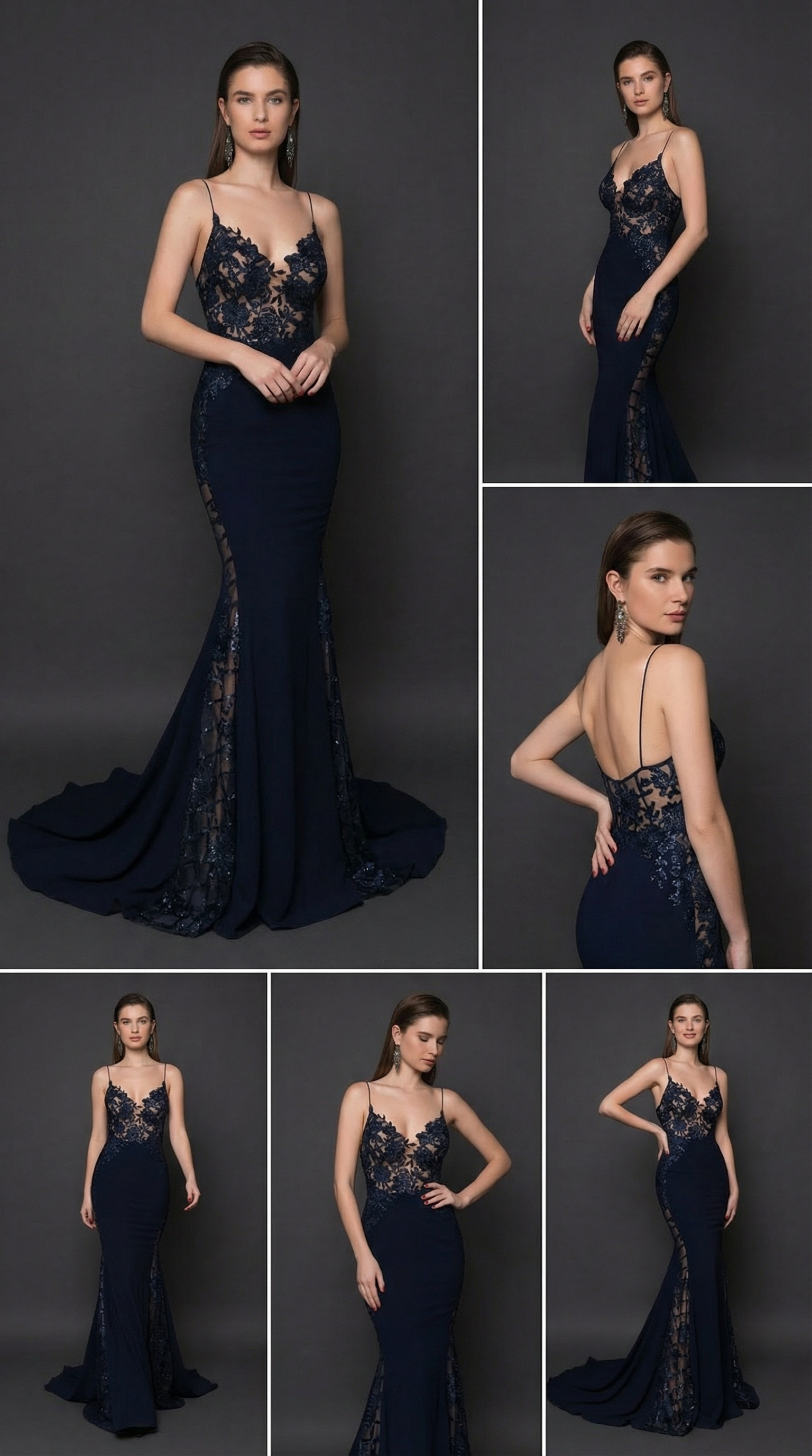 Navy Lace Mermaid Evening Gown