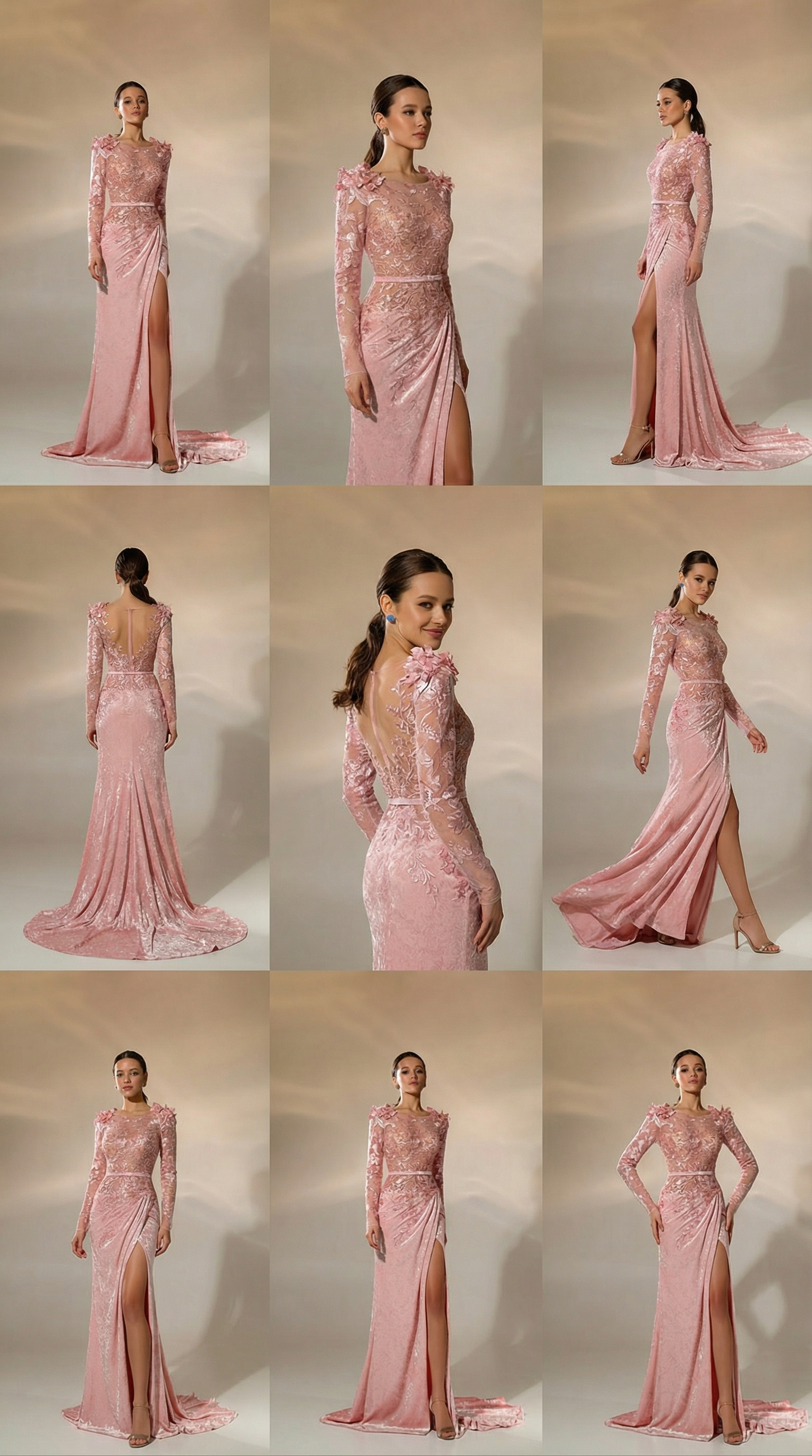 Blush Pink Lace Evening Gown