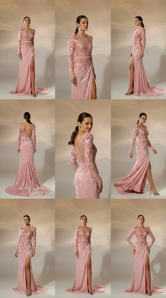 Blush Pink Lace Evening Gown