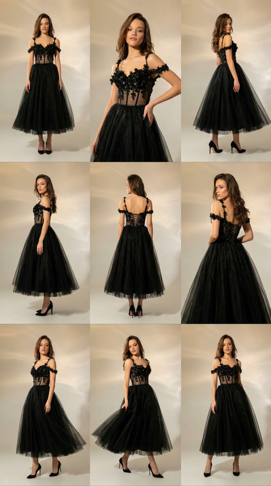 Black Tulle Floral Dress