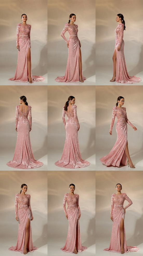 Blush Pink Lace Evening Gown