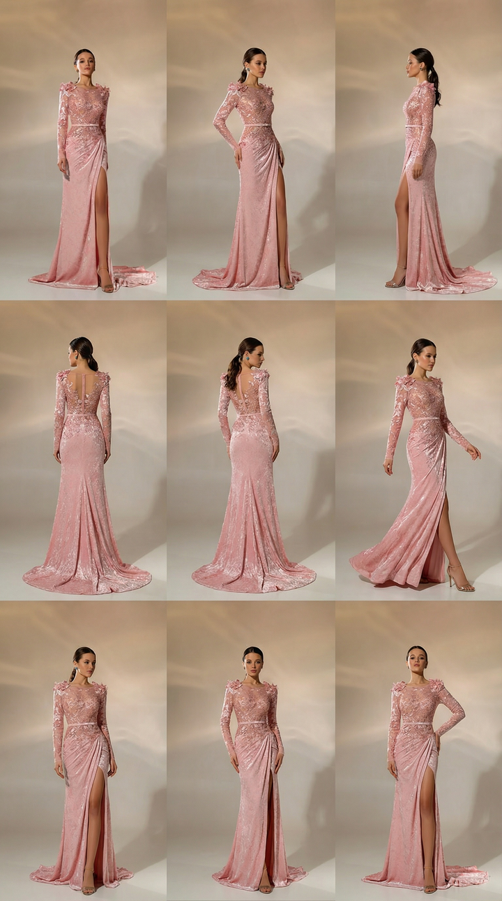 Blush Pink Lace Evening Gown
