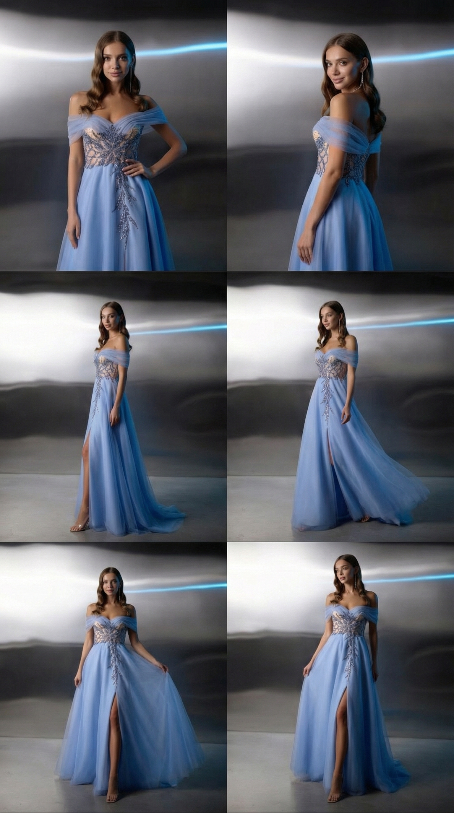 Blue Off-Shoulder Evening Gown