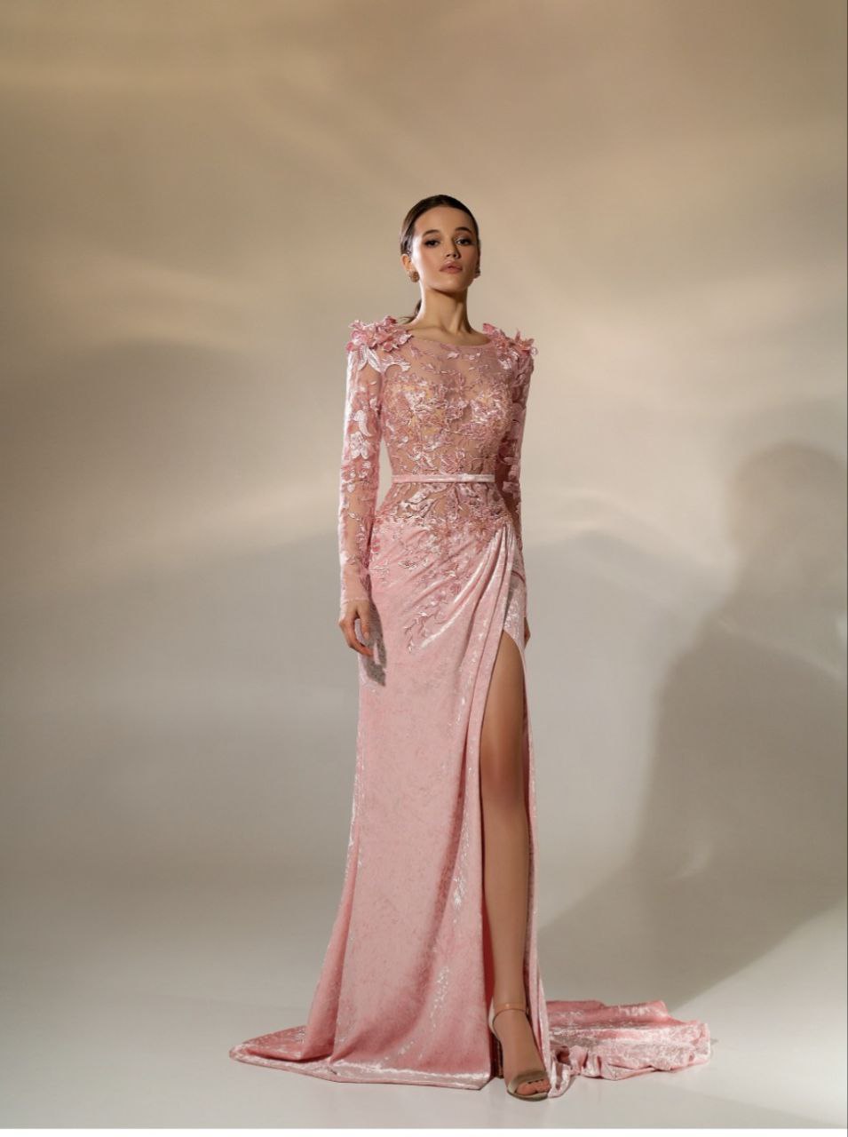 Blush Pink Lace Evening Gown