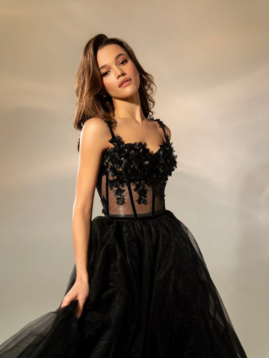 Black Tulle Floral Dress