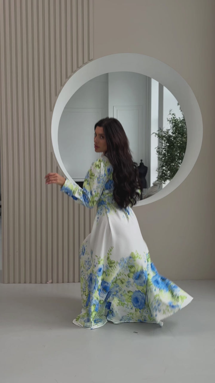 White Blue Floral Dress